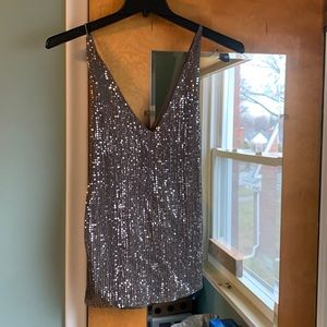 Express sexy cross cross sequin tank
